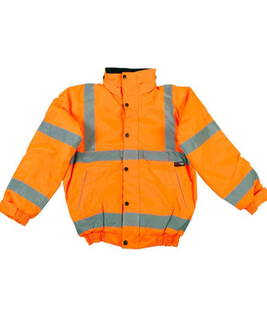Warrior Memphis Hi-Vis Bomber Jacket in Fluorescent Orange by Warrior — Custom branded clothing by Print Press, featuring premium embroidery produced in our specialist print lab in the UK.