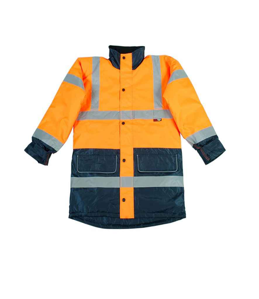 Warrior Denver Hi-Vis Jacket in Fluorescent Orange by Warrior — Custom branded clothing by Print Press, featuring premium embroidery produced in our specialist print lab in the UK.