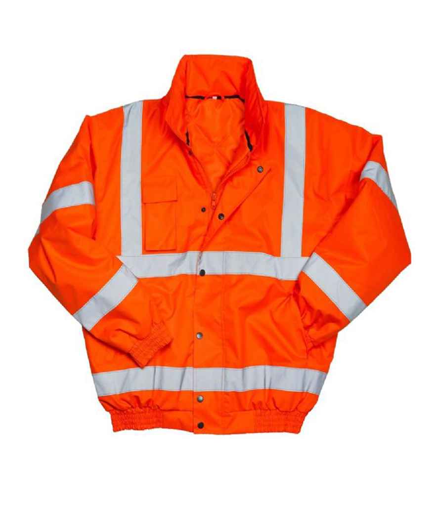 Warrior Tulsa Hi-Vis Bomber Jacket in Fluorescent Orange by Warrior — Custom branded clothing by Print Press, featuring premium embroidery produced in our specialist print lab in the UK.