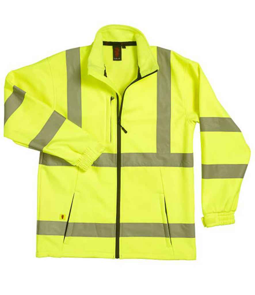 Warrior Hi-Vis Soft Shell Jacket in Fluorescent Yellow by Warrior — Custom branded clothing by Print Press, featuring premium embroidery produced in our specialist print lab in the UK.