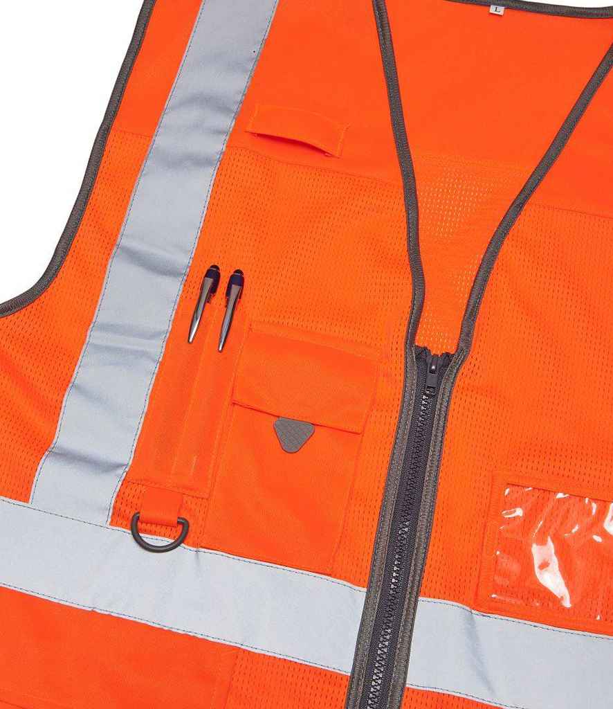 Warrior Hi-Vis Executive Mesh Waistcoat in by Warrior — Custom branded clothing by Print Press, featuring premium embroidery produced in our specialist print lab in the UK.