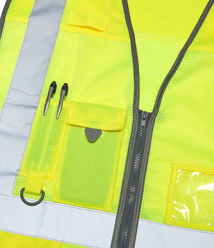 Warrior Hi-Vis Executive Mesh Waistcoat in by Warrior — Custom branded clothing by Print Press, featuring premium embroidery produced in our specialist print lab in the UK.