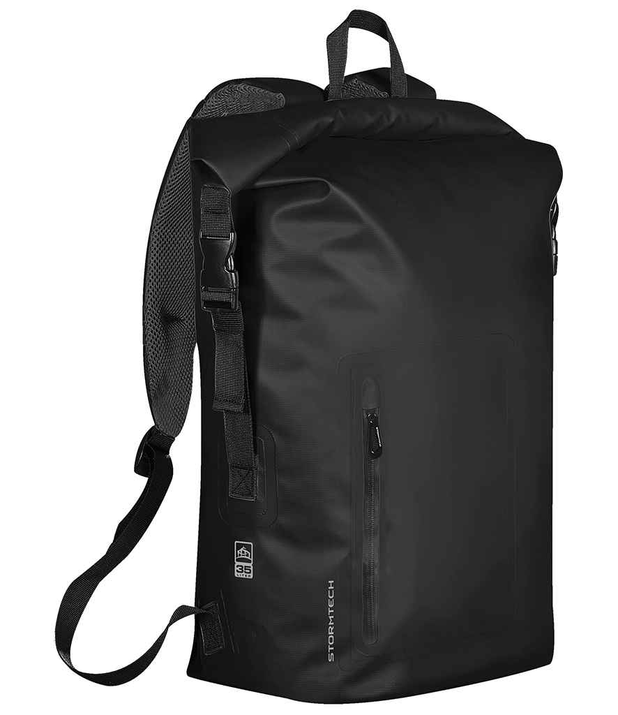 Stormtech Cascade Waterproof Backpack in ONE Black Granite by Stormtech — Custom branded clothing by Print Press, featuring premium embroidery produced in our specialist print lab in the UK.