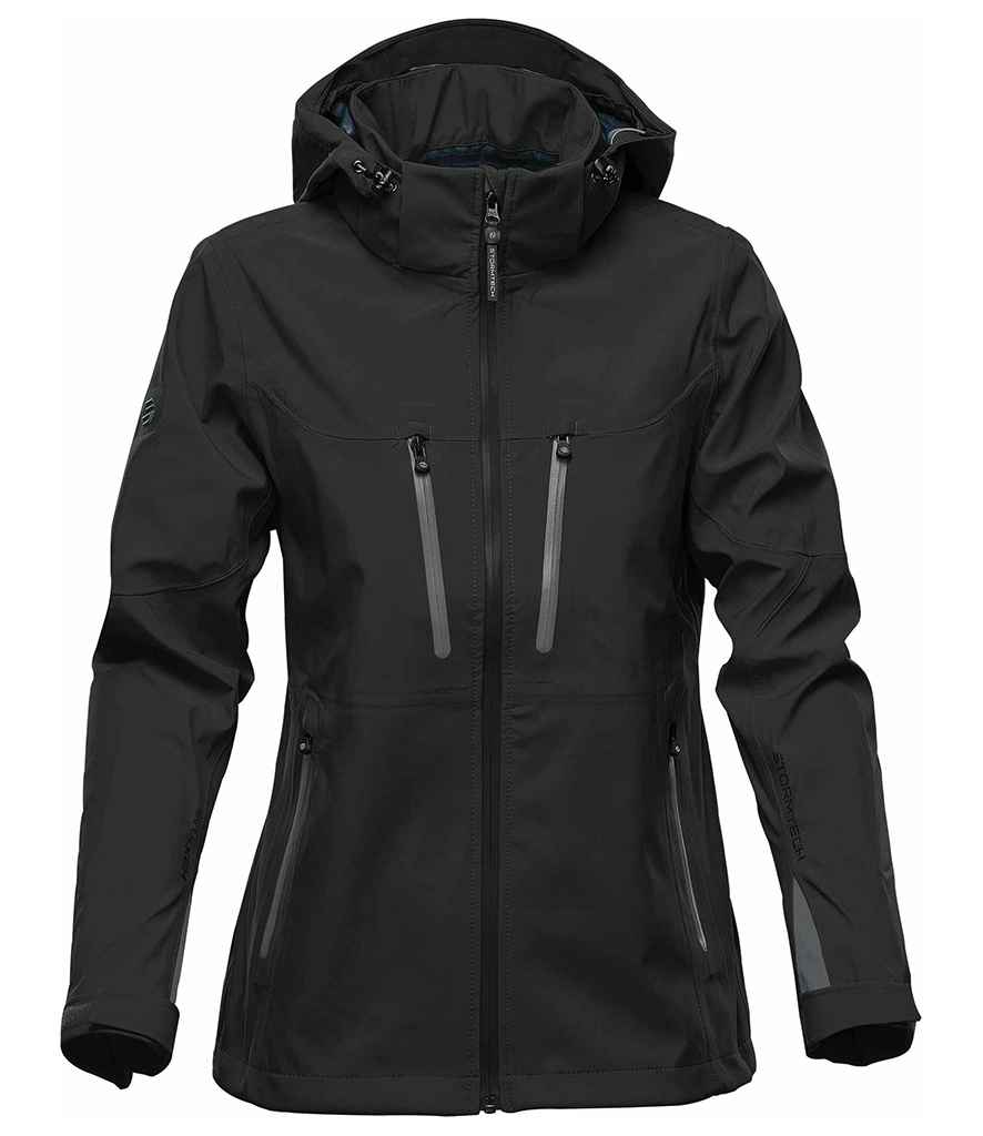 Stormtech Ladies Patrol Hooded Soft Shell Jacket in by Stormtech — Custom branded clothing by Print Press, featuring premium embroidery produced in our specialist print lab in the UK.