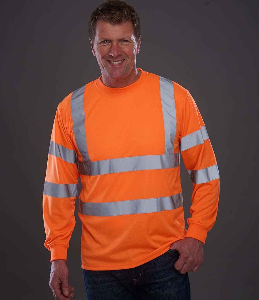Yoko Hi-Vis Long Sleeve T-Shirt in Orange by Yoko — Custom branded clothing by Print Press, featuring premium embroidery produced in our specialist print lab in the UK.