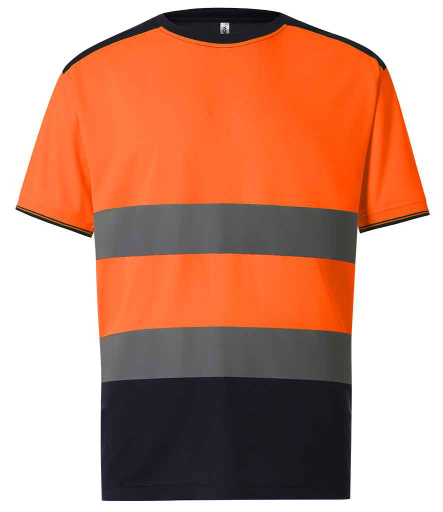 Yoko Hi-Vis Two Tone T-Shirt in Orange Navy by Yoko — Custom branded clothing by Print Press, featuring premium embroidery produced in our specialist print lab in the UK.