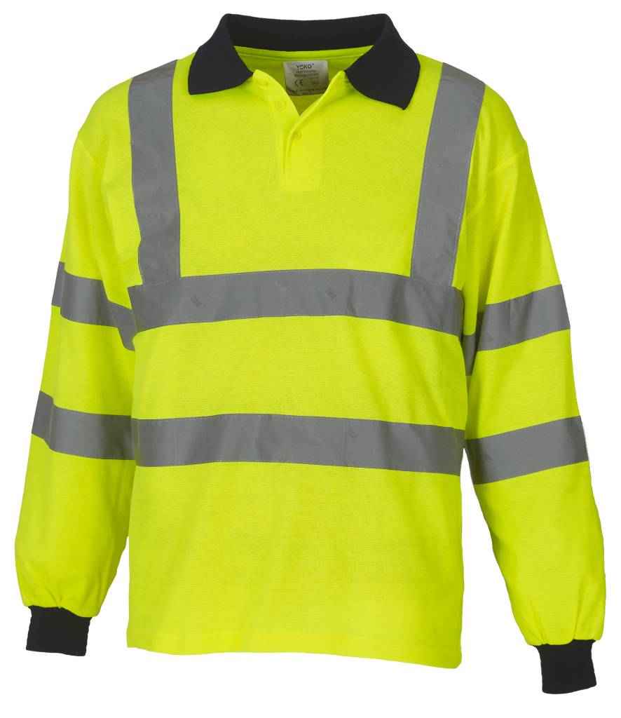 Yoko Hi-Vis Long Sleeve Polo Shirt in by Yoko — Custom branded clothing by Print Press, featuring premium embroidery produced in our specialist print lab in the UK.