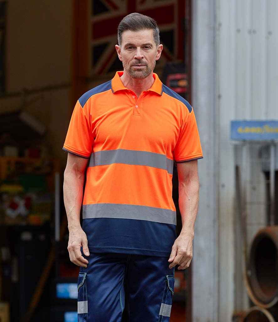 Yoko Two Tone Short Sleeve Polo Shirt in Orange Navy by Yoko — Custom branded clothing by Print Press, featuring premium embroidery produced in our specialist print lab in the UK.