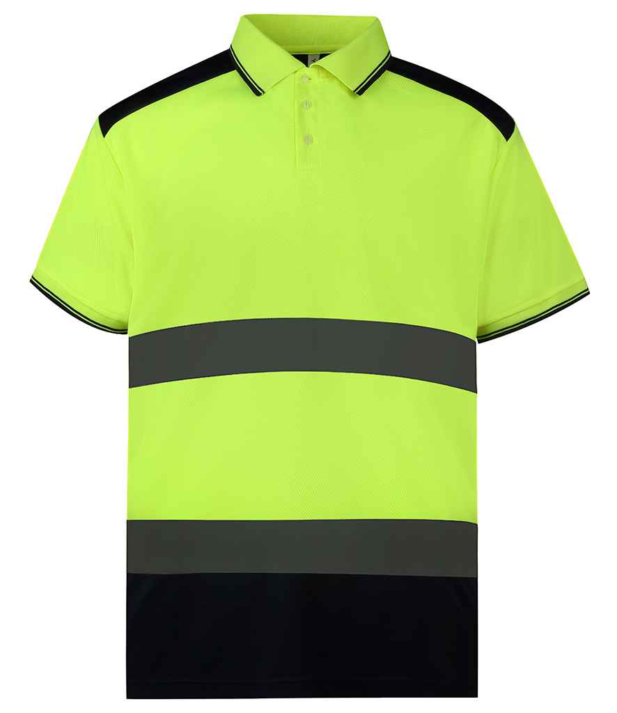 Yoko Two Tone Short Sleeve Polo Shirt in Yellow Navy by Yoko — Custom branded clothing by Print Press, featuring premium embroidery produced in our specialist print lab in the UK.