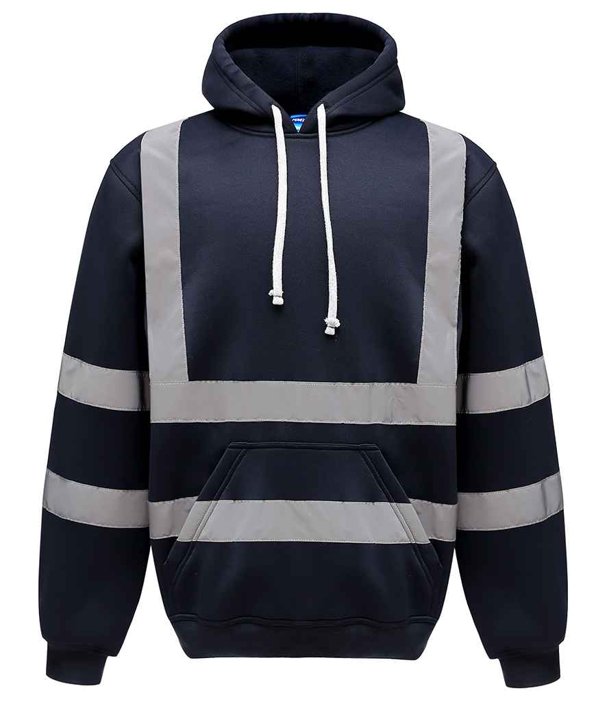Yoko Hi-Vis Pull Over Hoodie in Navy by Yoko — Custom branded clothing by Print Press, featuring premium embroidery produced in our specialist print lab in the UK.