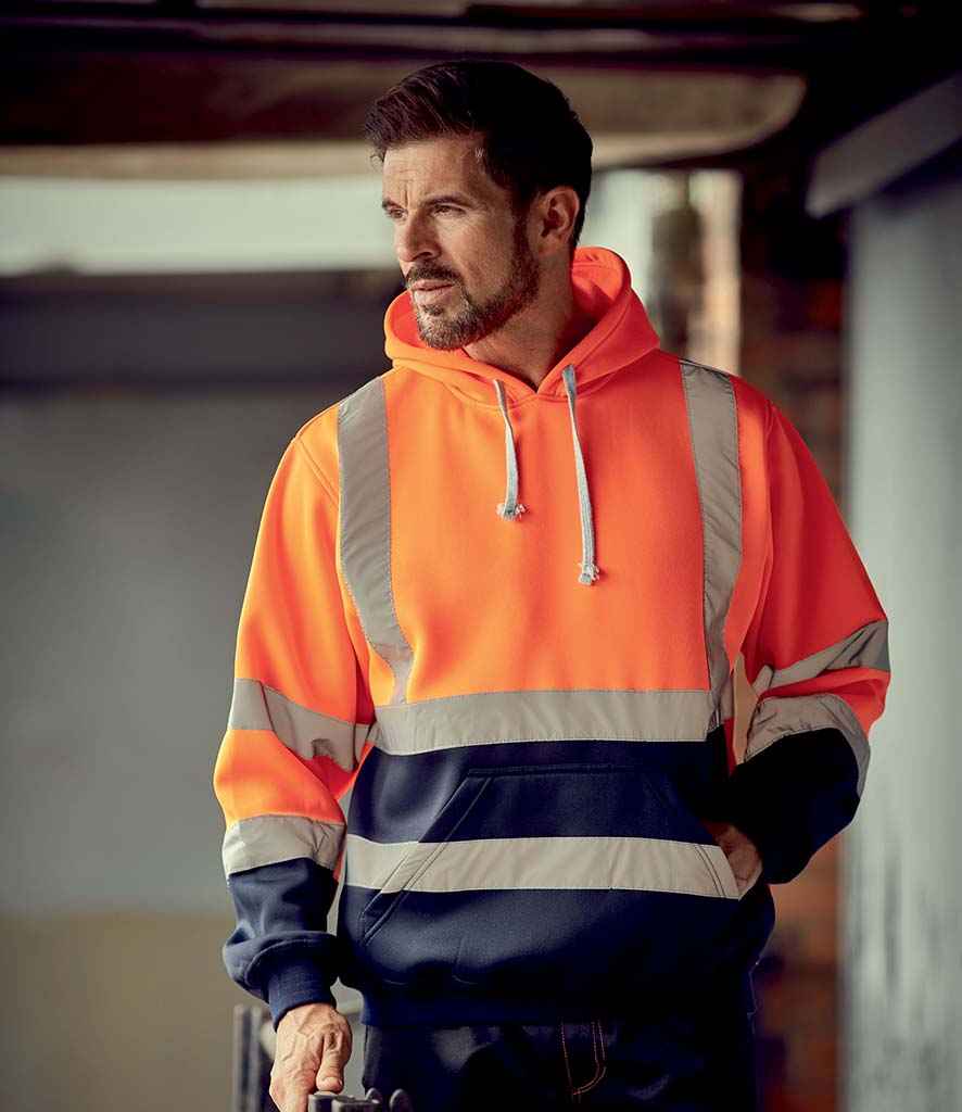 Yoko Hi-Vis Pull Over Hoodie in Orange Navy by Yoko — Custom branded clothing by Print Press, featuring premium embroidery produced in our specialist print lab in the UK.