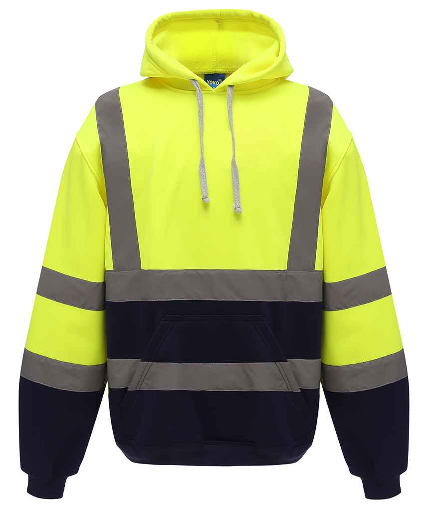 Yoko Hi-Vis Pull Over Hoodie in Yellow Navy by Yoko — Custom branded clothing by Print Press, featuring premium embroidery produced in our specialist print lab in the UK.