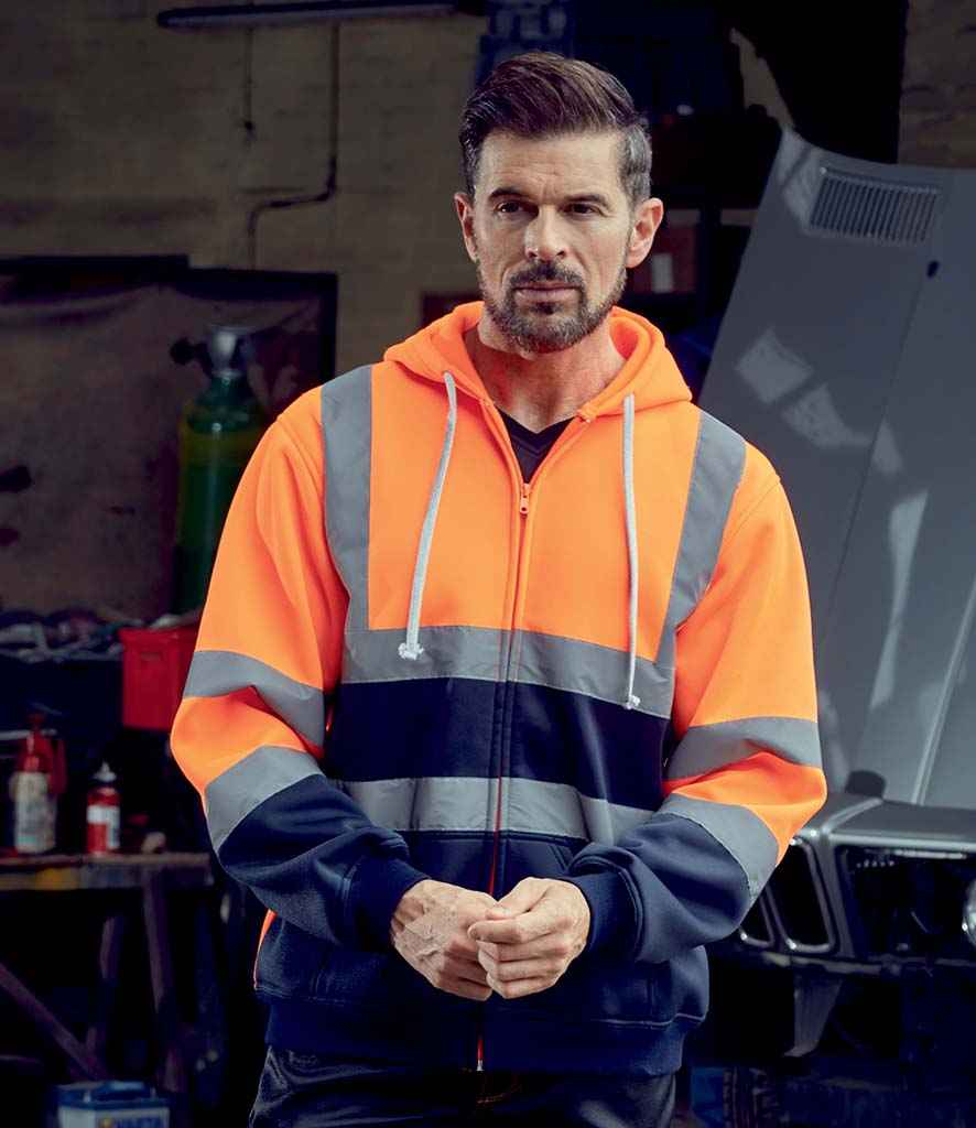 Yoko Hi-Vis Zip Hoodie in Orange Navy by Yoko — Custom branded clothing by Print Press, featuring premium embroidery produced in our specialist print lab in the UK.