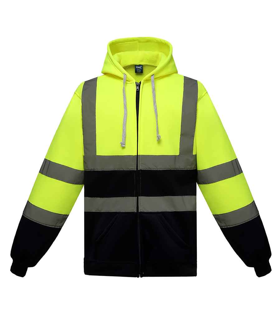 Yoko Hi-Vis Zip Hoodie in Yellow Navy by Yoko — Custom branded clothing by Print Press, featuring premium embroidery produced in our specialist print lab in the UK.