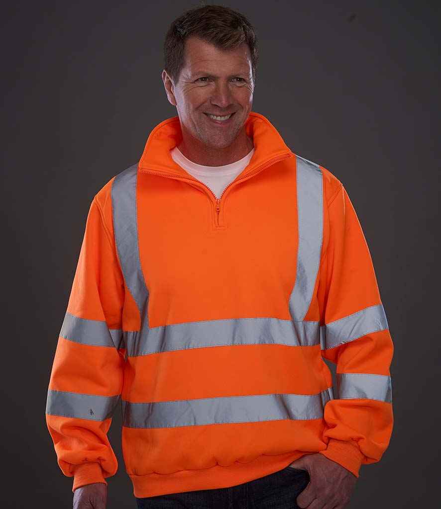 Yoko Hi-Vis Zip Neck Sweatshirt in Orange by Yoko — Custom branded clothing by Print Press, featuring premium embroidery produced in our specialist print lab in the UK.