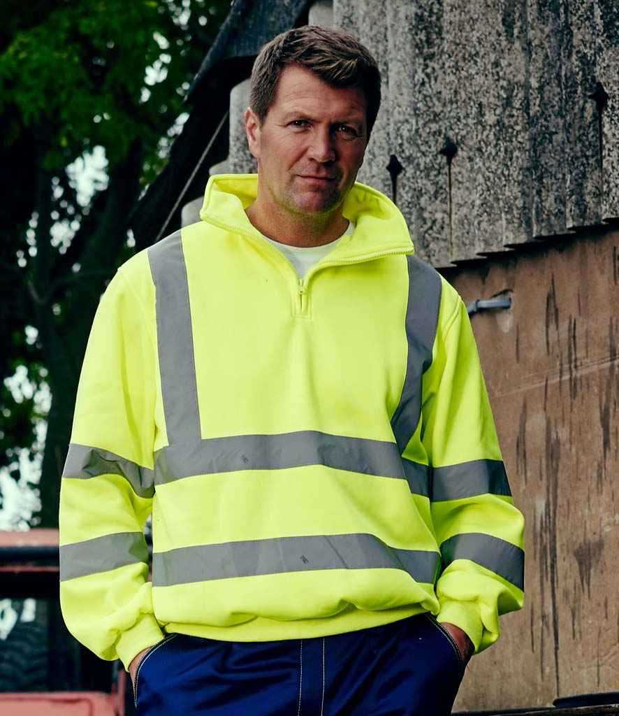 Yoko Hi-Vis Zip Neck Sweatshirt in Yellow by Yoko — Custom branded clothing by Print Press, featuring premium embroidery produced in our specialist print lab in the UK.