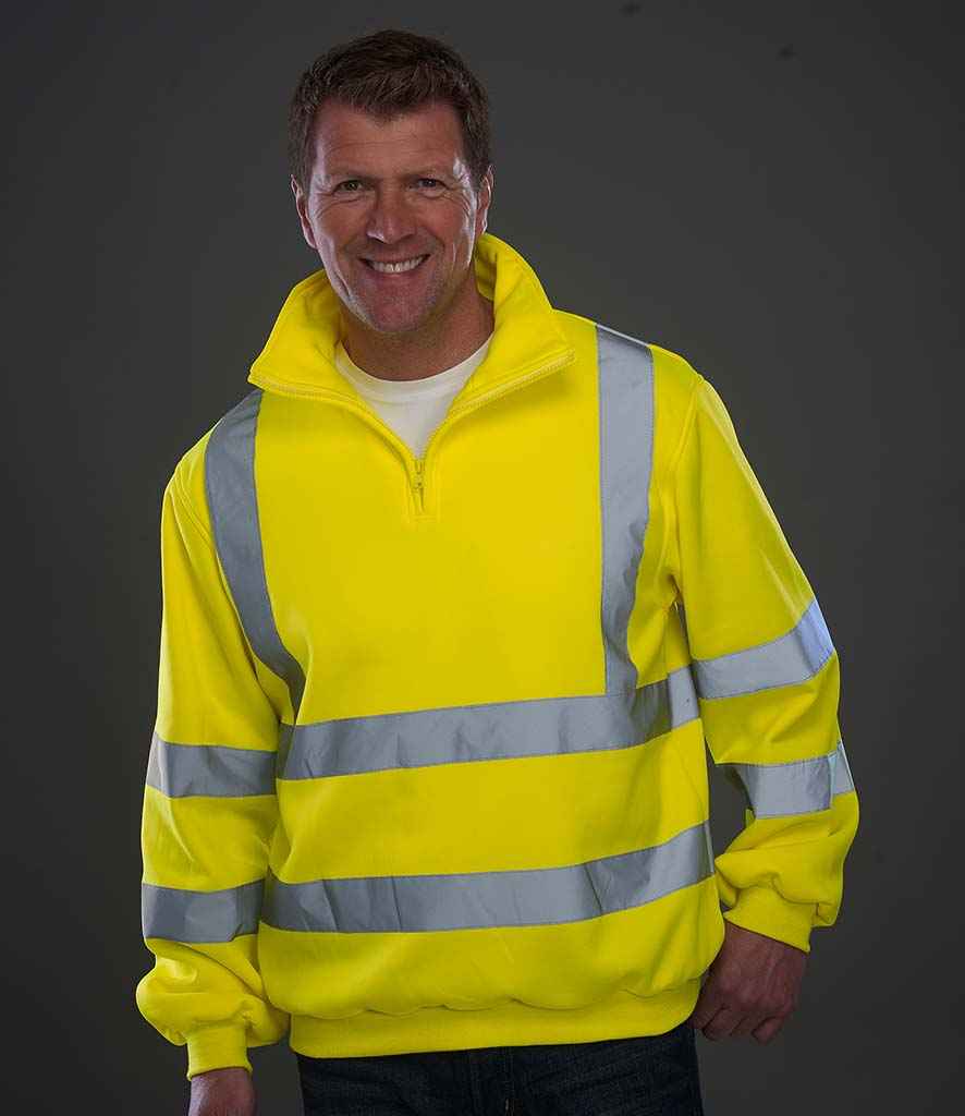 Yoko Hi-Vis Zip Neck Sweatshirt in by Yoko — Custom branded clothing by Print Press, featuring premium embroidery produced in our specialist print lab in the UK.