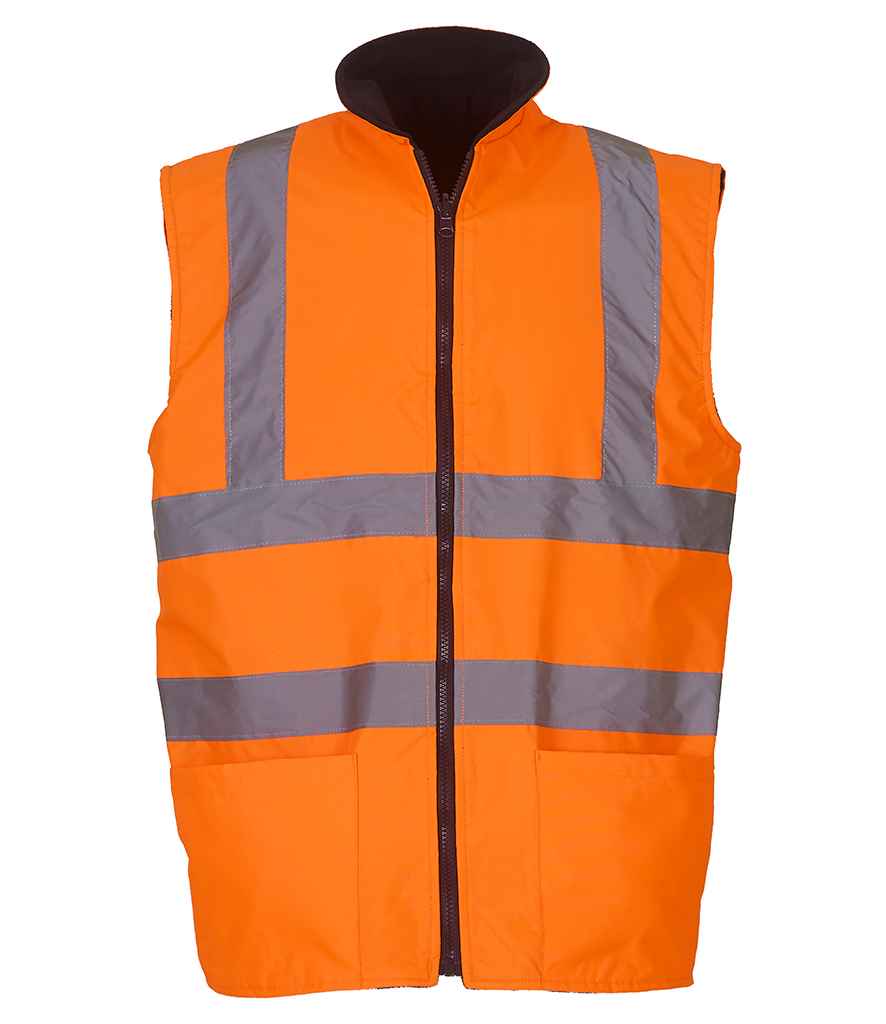 Yoko Hi-Vis Reversible Fleece Bodywarmer in by Yoko — Custom branded clothing by Print Press, featuring premium embroidery produced in our specialist print lab in the UK.