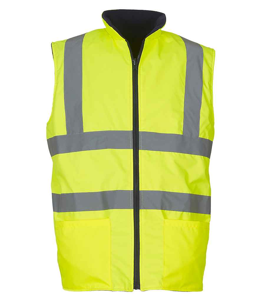 Yoko Hi-Vis Reversible Fleece Bodywarmer in by Yoko — Custom branded clothing by Print Press, featuring premium embroidery produced in our specialist print lab in the UK.