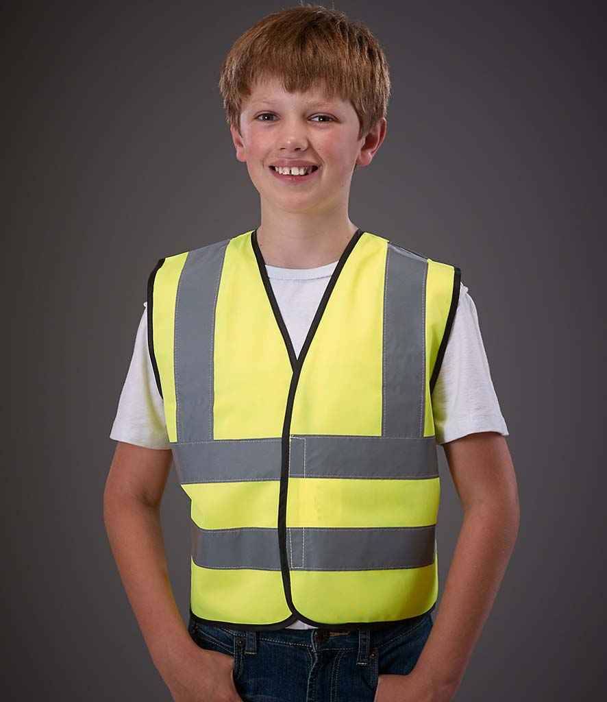Yoko Kids Hi-Vis Two Band and Braces Waistcoat in Yellow by Yoko — Custom branded clothing by Print Press, featuring premium embroidery produced in our specialist print lab in the UK.