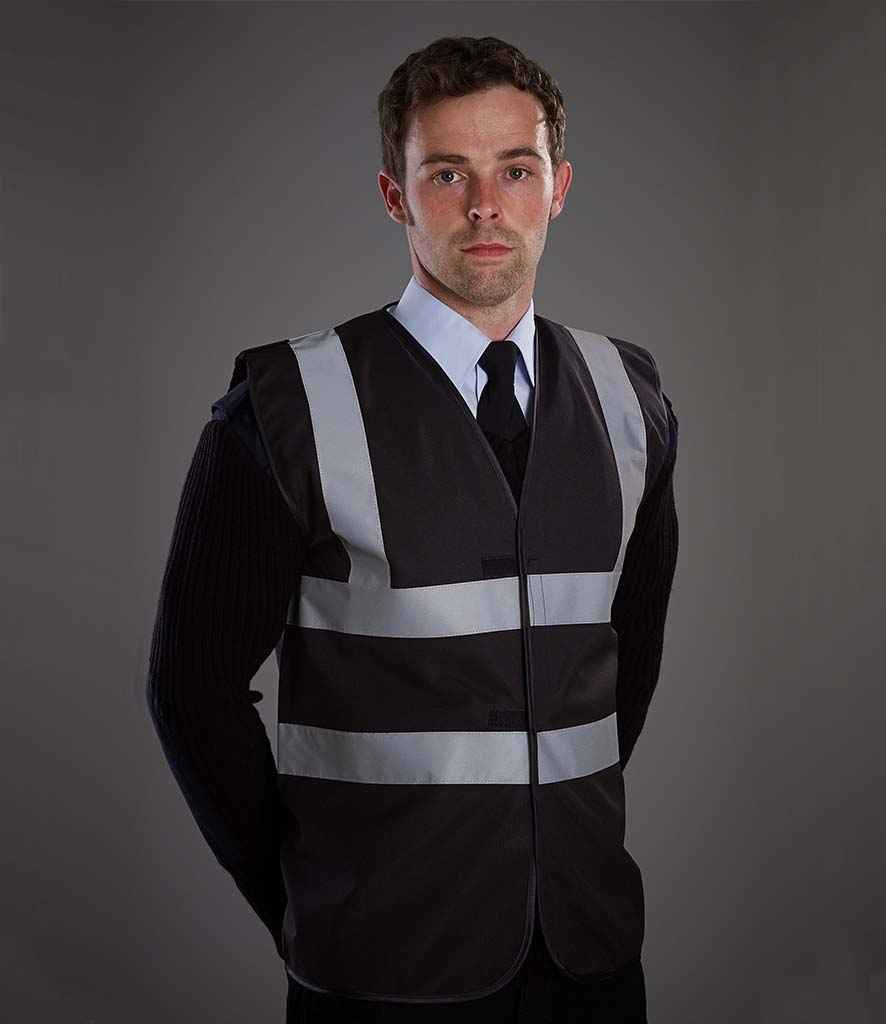 Yoko Hi-Vis Two Band and Braces Waistcoat - (2nd Colours) in Black by Yoko — Custom branded clothing by Print Press, featuring premium embroidery produced in our specialist print lab in the UK.