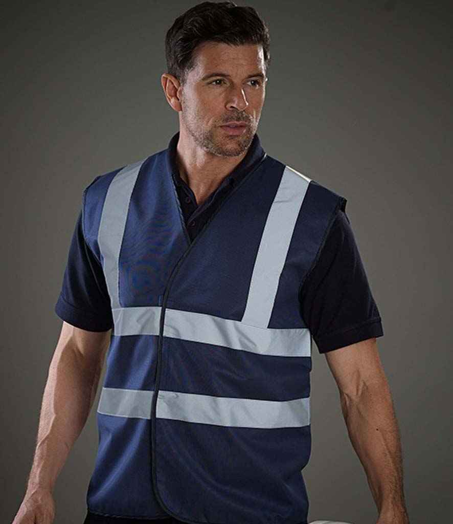 Yoko Hi-Vis Two Band and Braces Waistcoat - (2nd Colours) in Navy by Yoko — Custom branded clothing by Print Press, featuring premium embroidery produced in our specialist print lab in the UK.