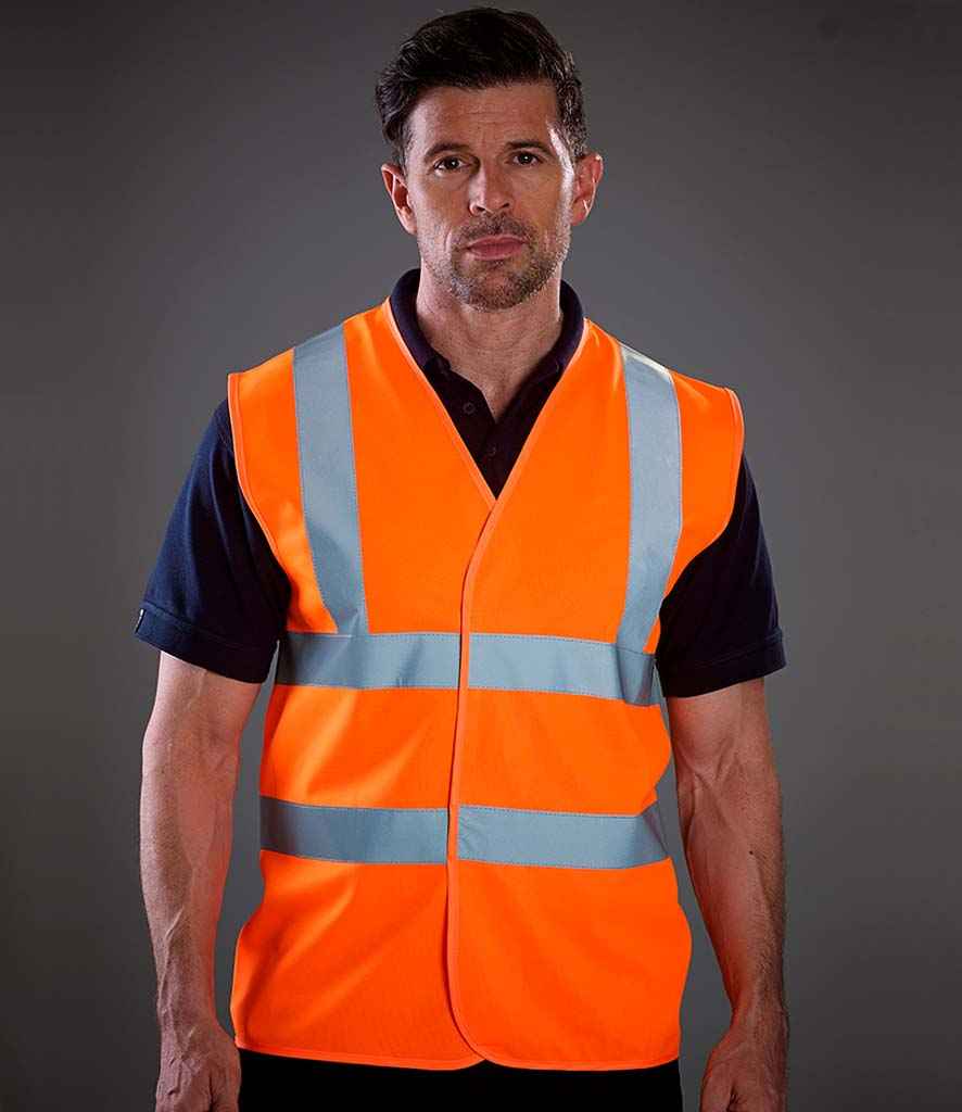 Yoko Hi-Vis Two Band and Braces Waistcoat - (2nd Colours) in Orange by Yoko — Custom branded clothing by Print Press, featuring premium embroidery produced in our specialist print lab in the UK.