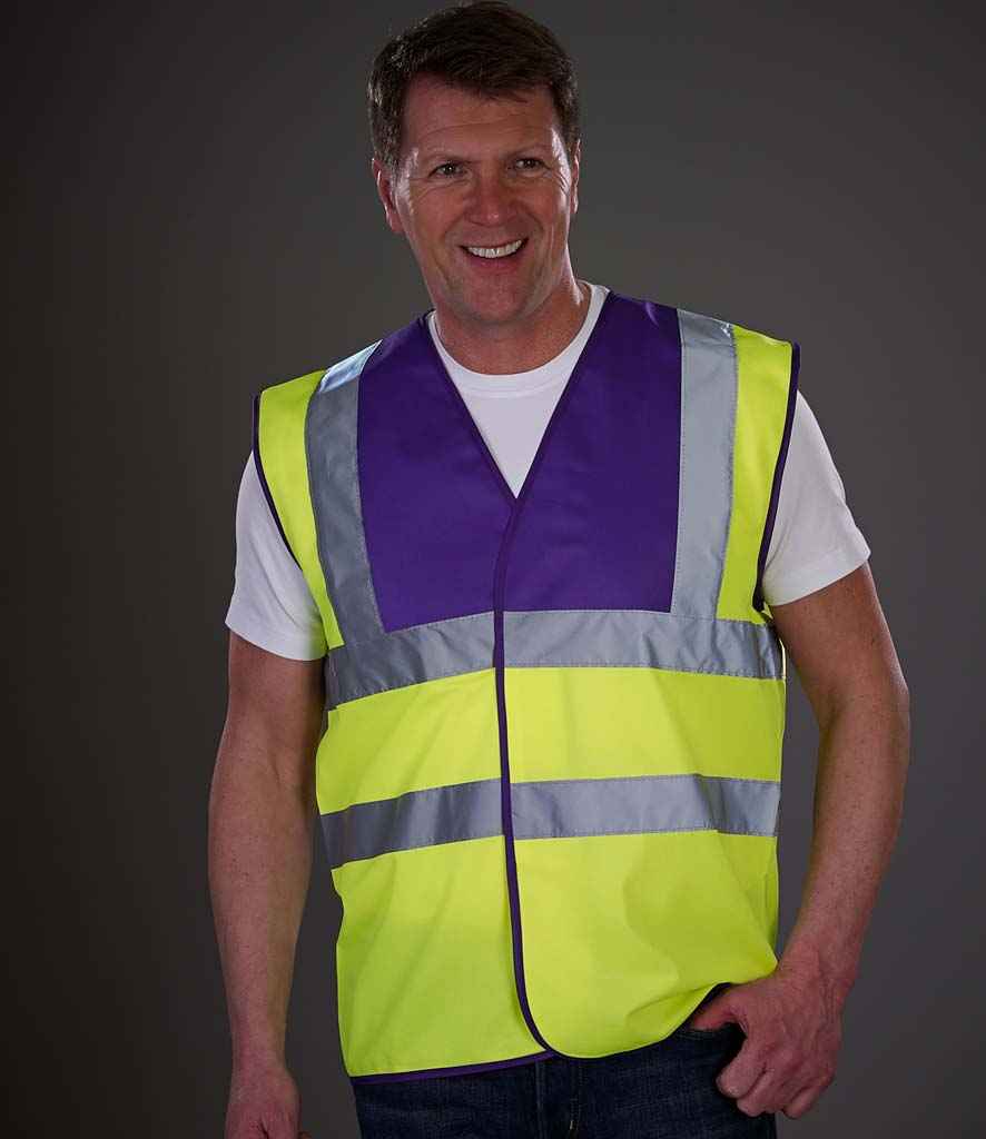 Yoko Hi-Vis Two Band and Braces Waistcoat in Purple Yellow by Yoko — Custom branded clothing by Print Press, featuring premium embroidery produced in our specialist print lab in the UK.