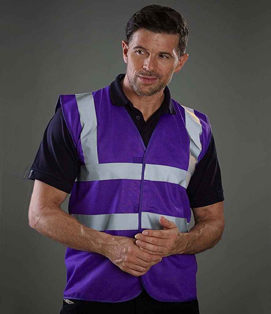 Yoko Hi-Vis Two Band and Braces Waistcoat in Purple by Yoko — Custom branded clothing by Print Press, featuring premium embroidery produced in our specialist print lab in the UK.