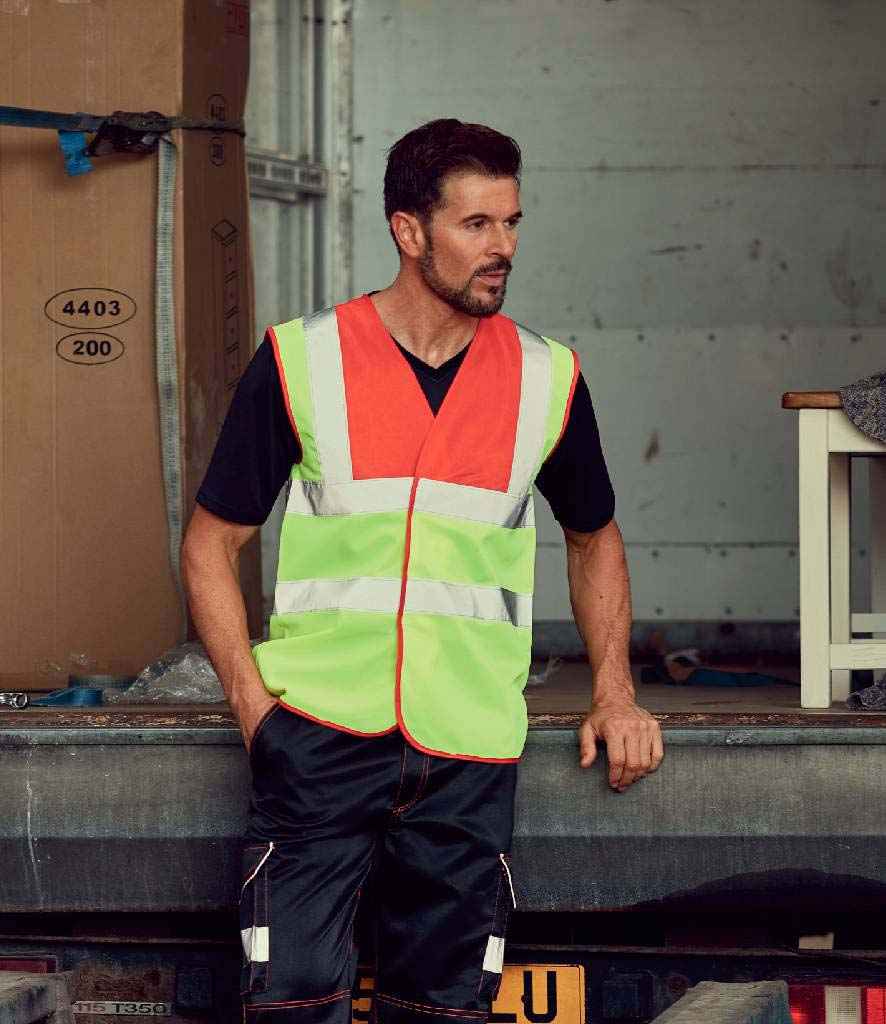 Yoko Hi-Vis Two Band and Braces Waistcoat in Red Yellow by Yoko — Custom branded clothing by Print Press, featuring premium embroidery produced in our specialist print lab in the UK.