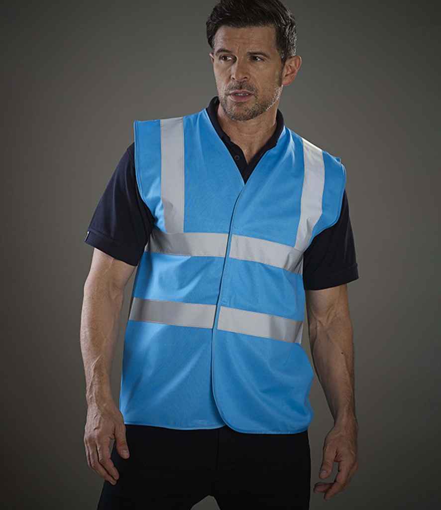 Yoko Hi-Vis Two Band and Braces Waistcoat in Sapphire Blue by Yoko — Custom branded clothing by Print Press, featuring premium embroidery produced in our specialist print lab in the UK.