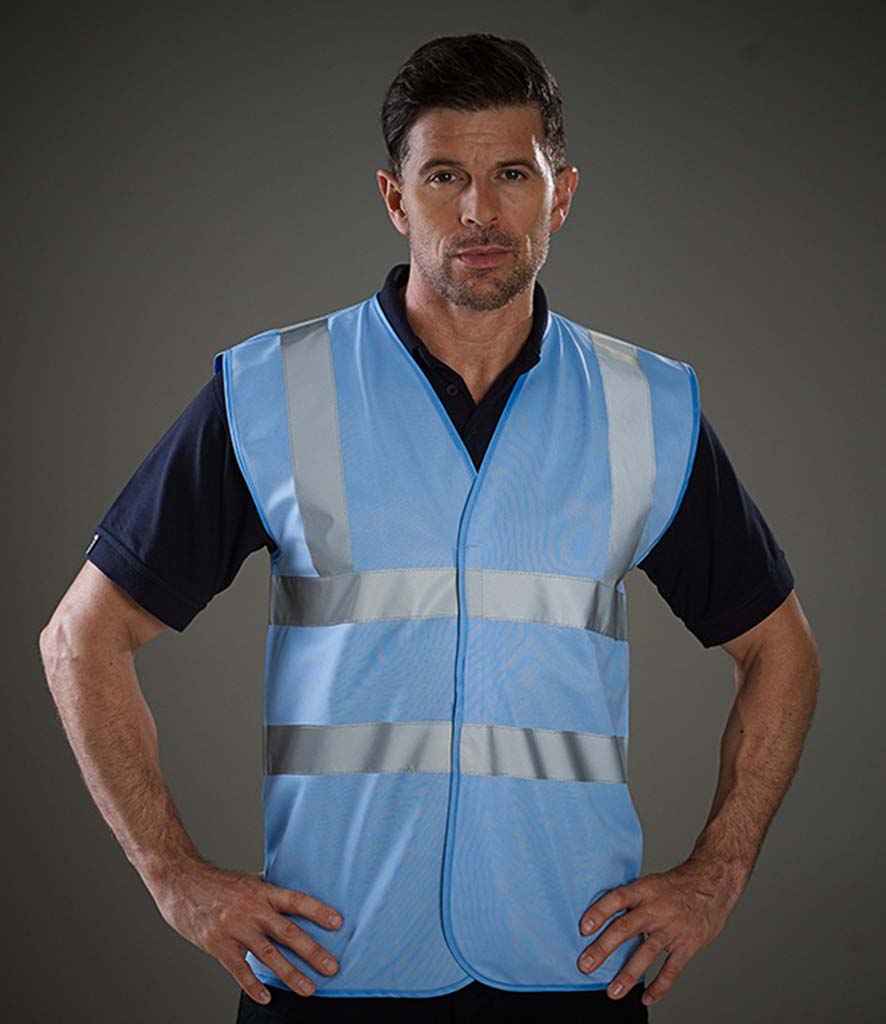 Yoko Hi-Vis Two Band and Braces Waistcoat in Sky Blue by Yoko — Custom branded clothing by Print Press, featuring premium embroidery produced in our specialist print lab in the UK.