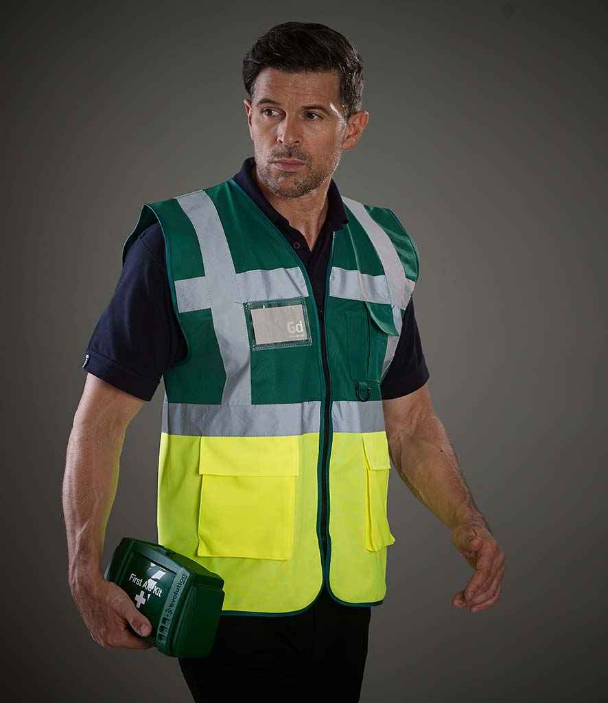Yoko Executive Waistcoat in Paramedic Green Yellow by Yoko — Custom branded clothing by Print Press, featuring premium embroidery produced in our specialist print lab in the UK.