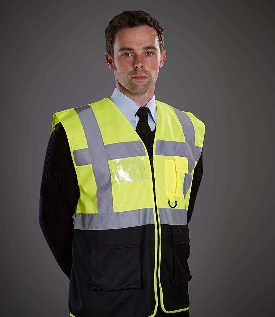 Yoko Executive Waistcoat in Yellow Black by Yoko — Custom branded clothing by Print Press, featuring premium embroidery produced in our specialist print lab in the UK.