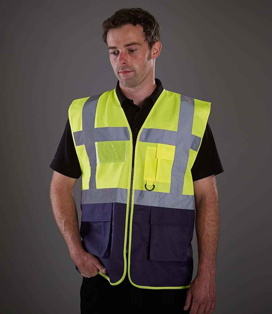 Yoko Executive Waistcoat in Yellow Navy by Yoko — Custom branded clothing by Print Press, featuring premium embroidery produced in our specialist print lab in the UK.