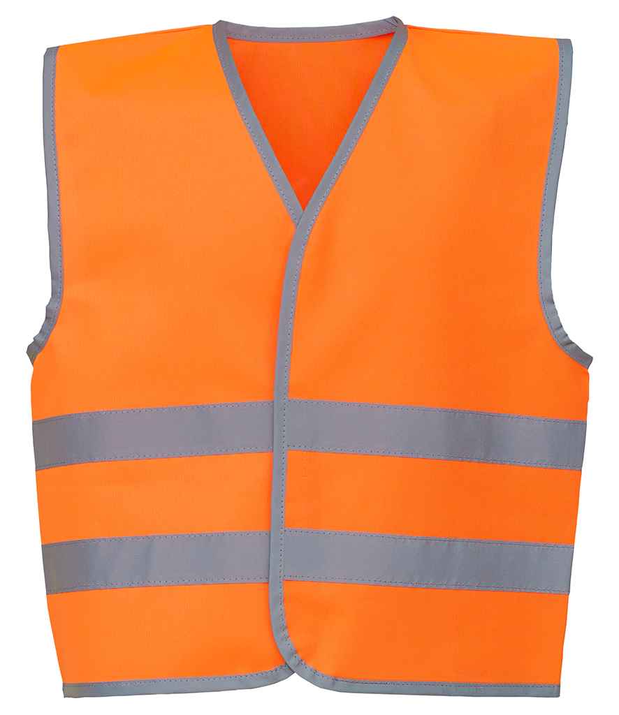 Yoko Kids Hi-Vis Two Band Waistcoat in by Yoko — Custom branded clothing by Print Press, featuring premium embroidery produced in our specialist print lab in the UK.