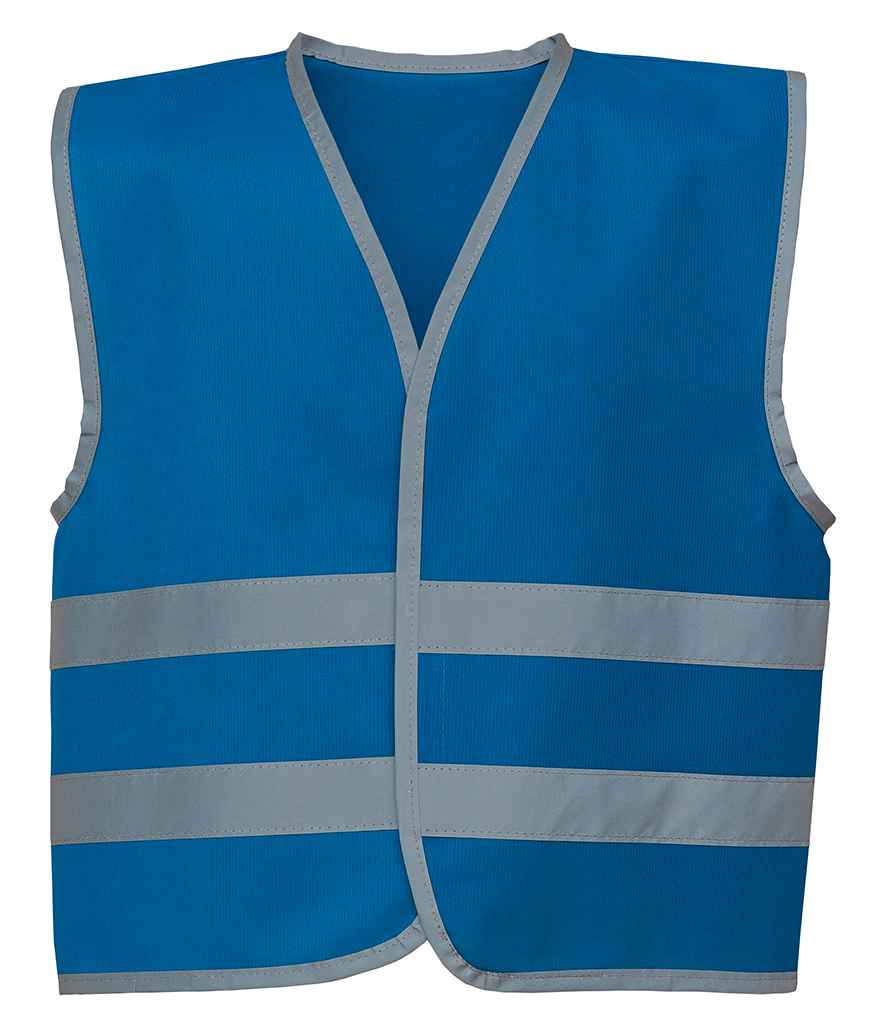 Yoko Kids Hi-Vis Two Band Waistcoat in Royal Blue by Yoko — Custom branded clothing by Print Press, featuring premium embroidery produced in our specialist print lab in the UK.