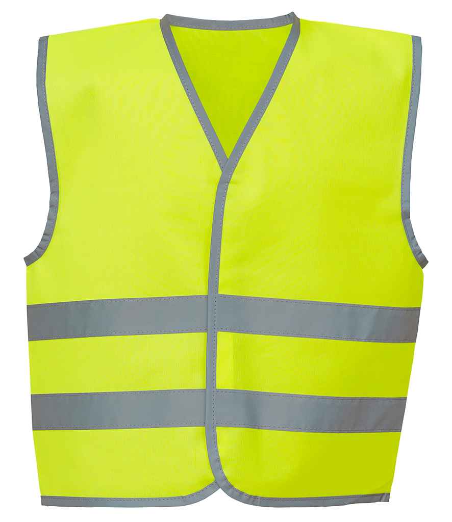 Yoko Kids Hi-Vis Two Band Waistcoat in by Yoko — Custom branded clothing by Print Press, featuring premium embroidery produced in our specialist print lab in the UK.