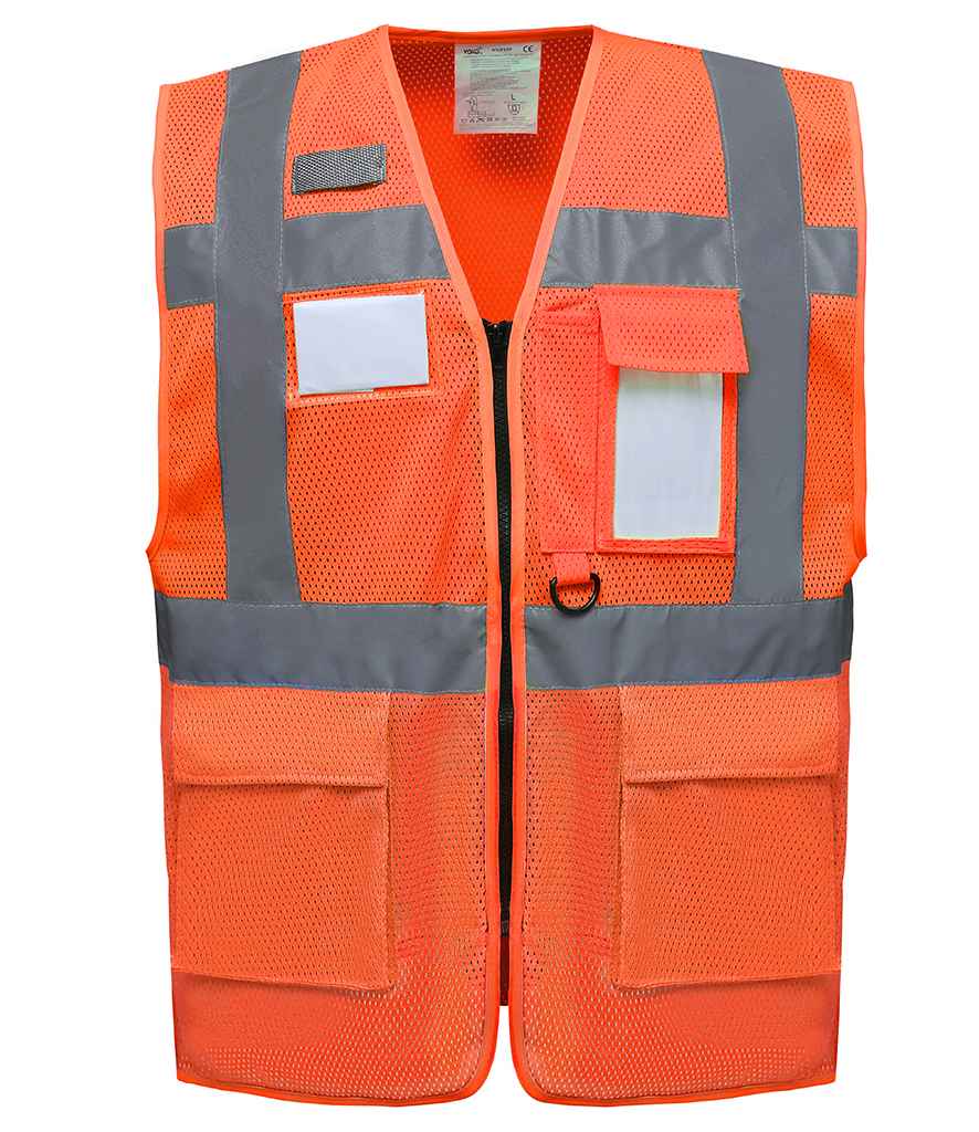 Yoko Hi-Vis Top Cool Open Mesh Executive Waistcoat in by Yoko — Custom branded clothing by Print Press, featuring premium embroidery produced in our specialist print lab in the UK.