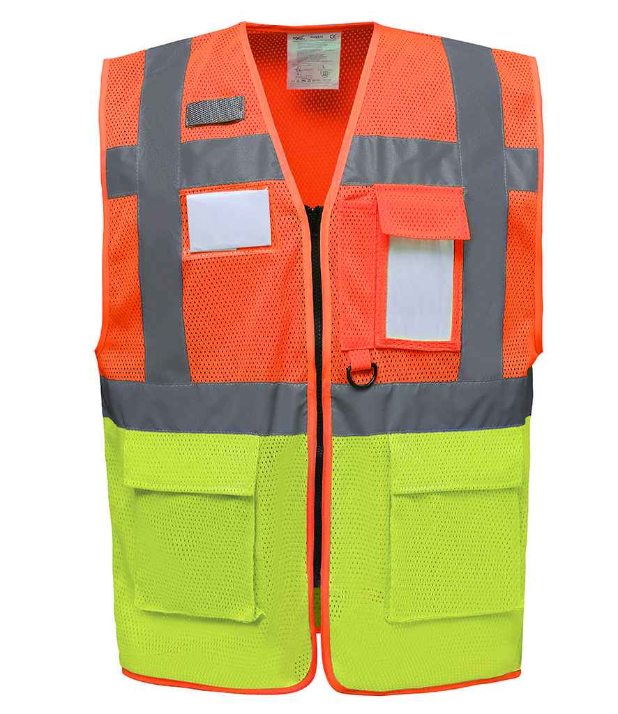 Yoko Hi-Vis Top Cool Open Mesh Executive Waistcoat in by Yoko — Custom branded clothing by Print Press, featuring premium embroidery produced in our specialist print lab in the UK.