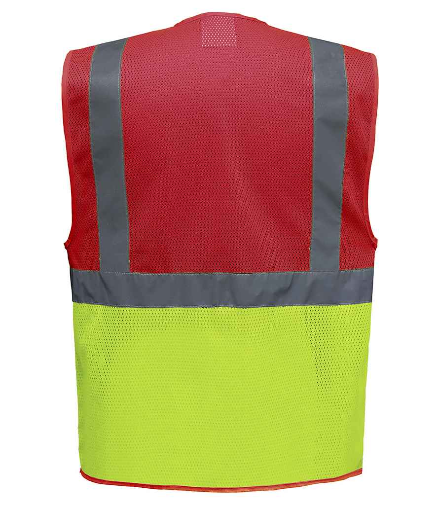 Yoko Hi-Vis Top Cool Open Mesh Executive Waistcoat in by Yoko — Custom branded clothing by Print Press, featuring premium embroidery produced in our specialist print lab in the UK.