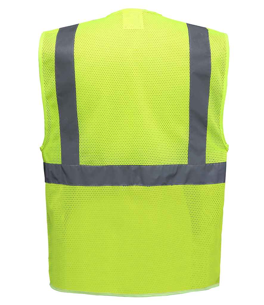 Yoko Hi-Vis Top Cool Open Mesh Executive Waistcoat in by Yoko — Custom branded clothing by Print Press, featuring premium embroidery produced in our specialist print lab in the UK.