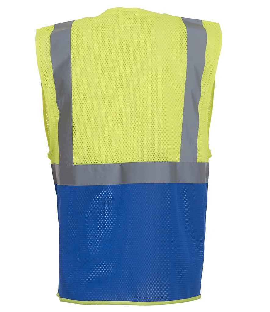 Yoko Hi-Vis Top Cool Open Mesh Executive Waistcoat in by Yoko — Custom branded clothing by Print Press, featuring premium embroidery produced in our specialist print lab in the UK.