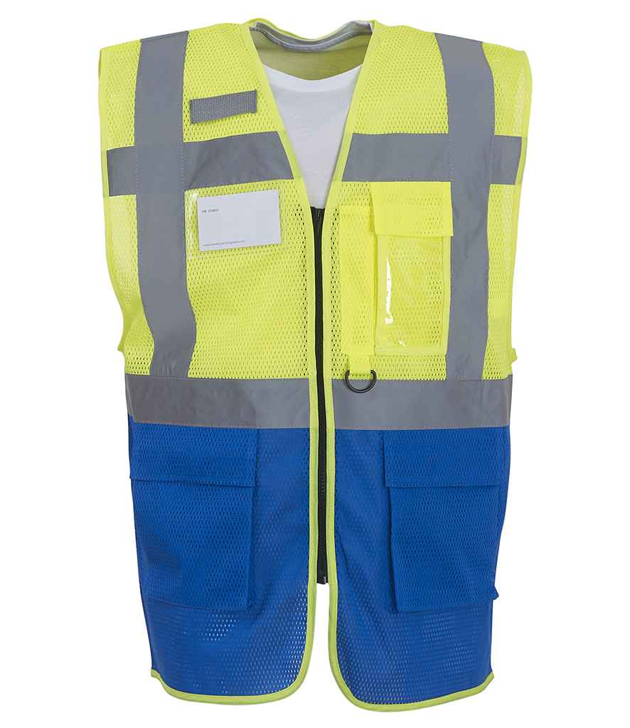 Yoko Hi-Vis Top Cool Open Mesh Executive Waistcoat in by Yoko — Custom branded clothing by Print Press, featuring premium embroidery produced in our specialist print lab in the UK.