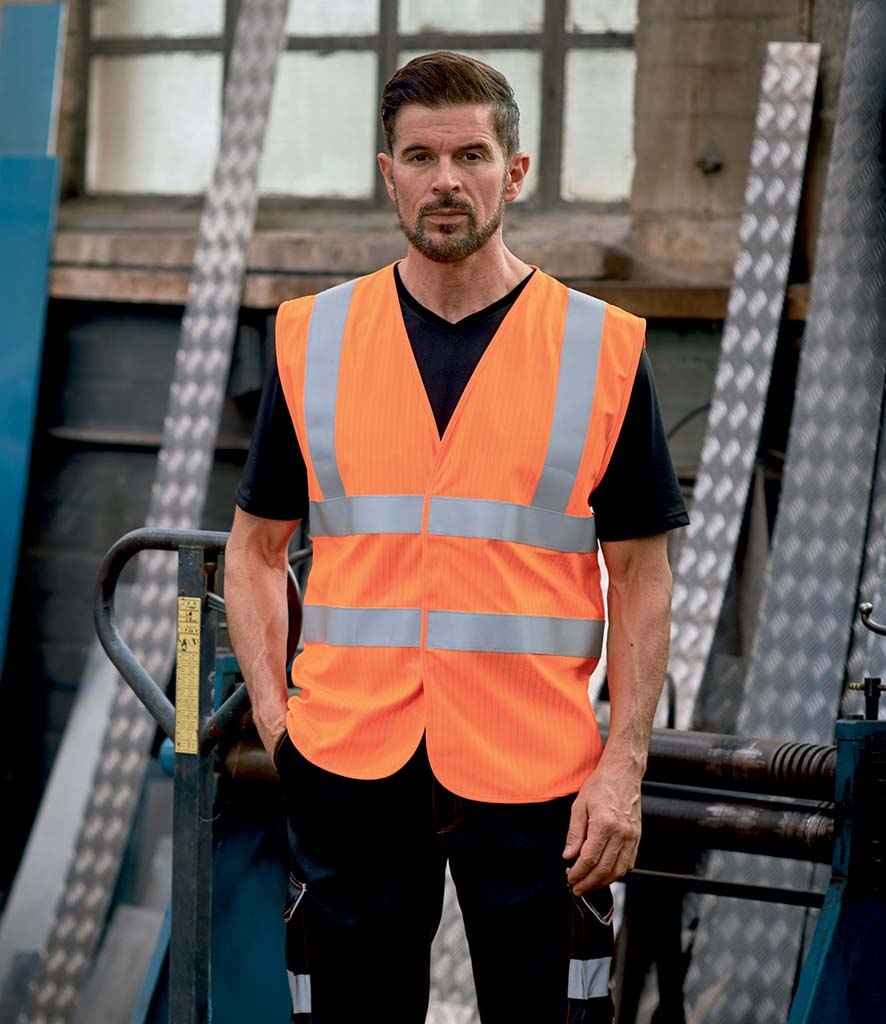 Yoko Hi-Vis Anti-Static Flame Retardant Waistcoat in Orange by Yoko — Custom branded clothing by Print Press, featuring premium embroidery produced in our specialist print lab in the UK.