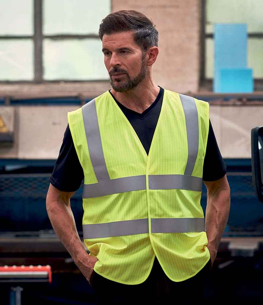 Yoko Hi-Vis Anti-Static Flame Retardant Waistcoat in Yellow by Yoko — Custom branded clothing by Print Press, featuring premium embroidery produced in our specialist print lab in the UK.