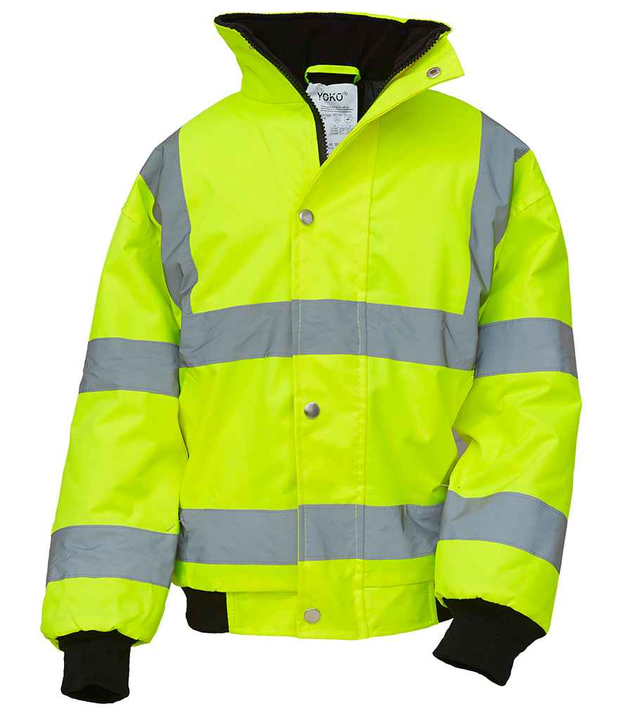 Yoko Kids Hi-Vis Bomber Jacket in by Yoko — Custom branded clothing by Print Press, featuring premium embroidery produced in our specialist print lab in the UK.