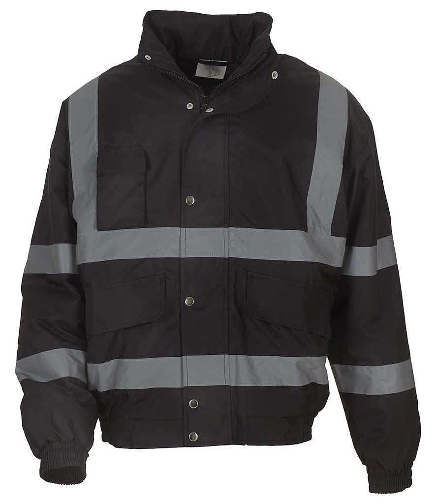 Yoko Hi-Vis Classic Bomber Jacket in Black by Yoko — Custom branded clothing by Print Press, featuring premium embroidery produced in our specialist print lab in the UK.