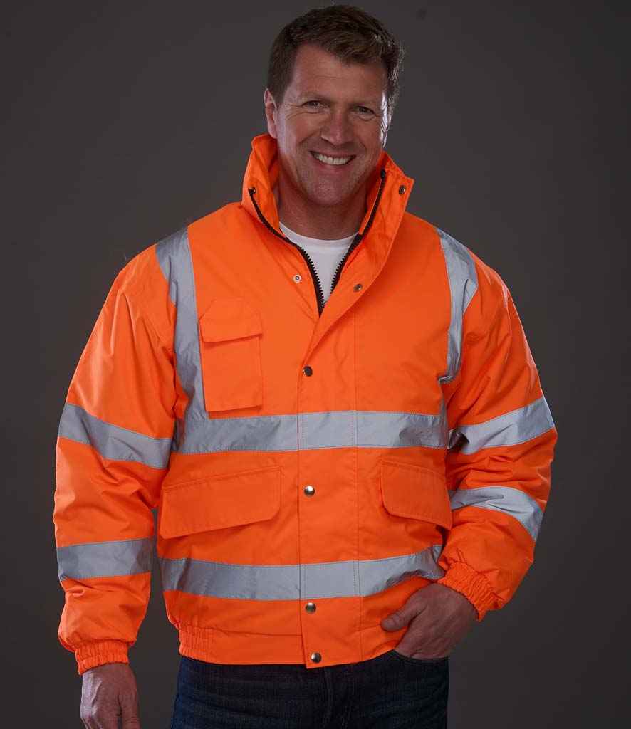 Yoko Hi-Vis Classic Bomber Jacket in Orange by Yoko — Custom branded clothing by Print Press, featuring premium embroidery produced in our specialist print lab in the UK.