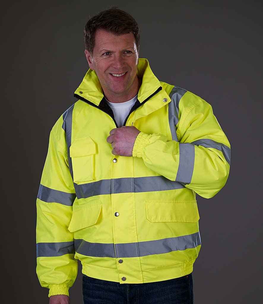 Yoko Hi-Vis Classic Bomber Jacket in Yellow by Yoko — Custom branded clothing by Print Press, featuring premium embroidery produced in our specialist print lab in the UK.
